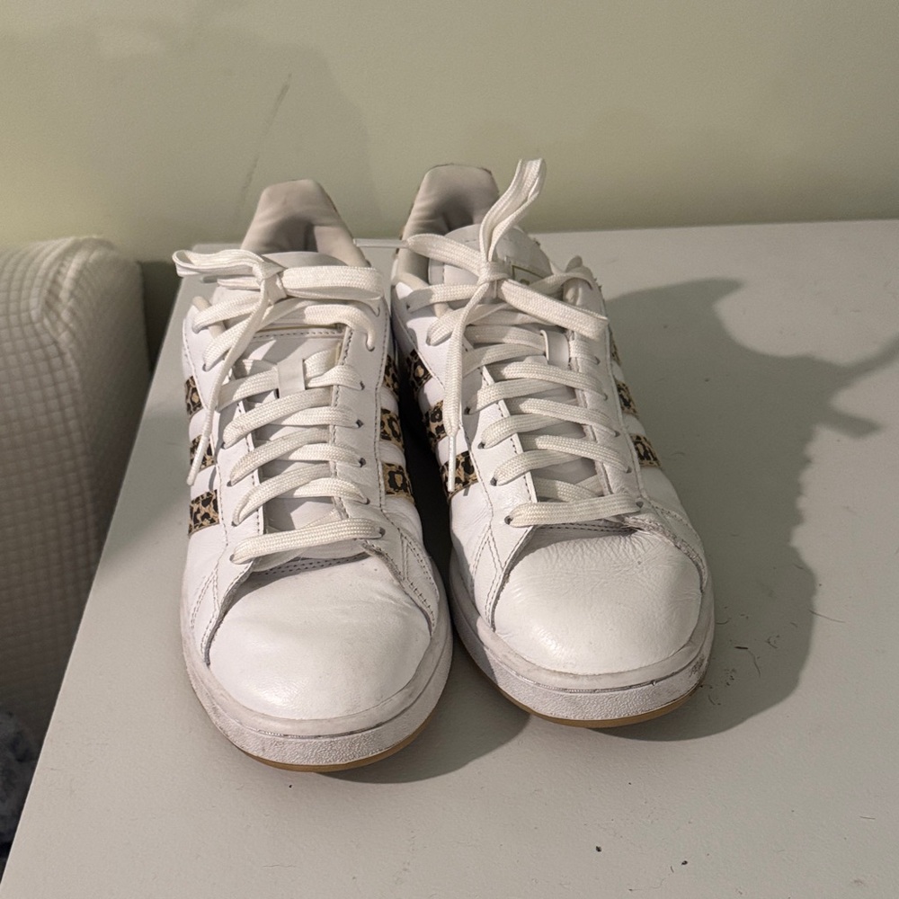 Adidas Women's White Sneakers with Leopard Accents